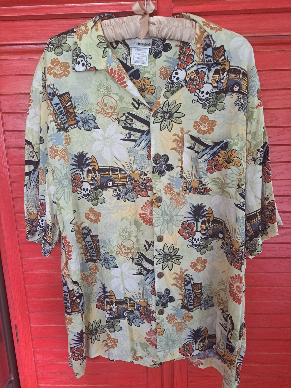 Disney Resort L hawaiian Shirt Mickey Skull Pirate Ship Tropical